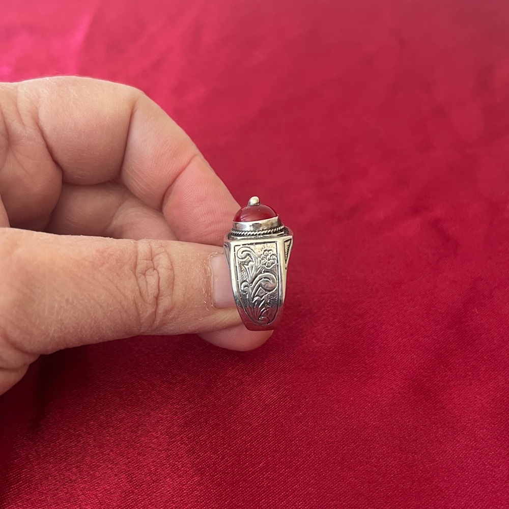 Vintage Berber Tribal Solid Silver Ring With Carn… - image 2